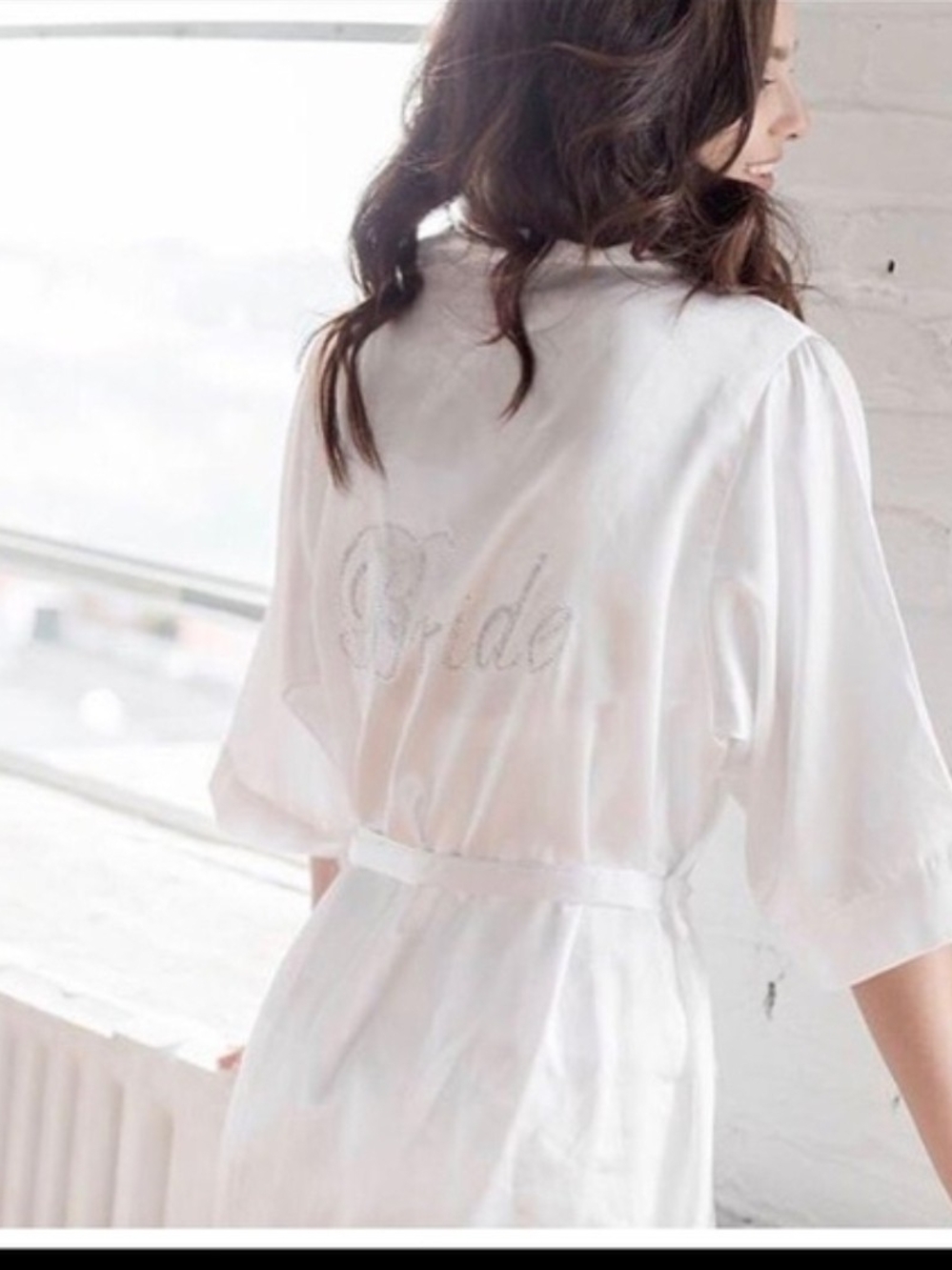 David's Bridal White Satin 'Bride' Robe with Embroidered Back